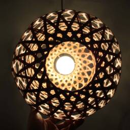 "Handwoven Bamboo Pendant Light Rustic Eco-Friendly Lampshade - W11.8"" X H20" - thumbnail 3