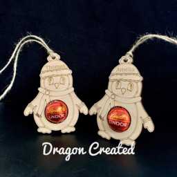 Personalised Penguin Chocolate Christmas Ornament Wooden Bauble, Holder Lindor - thumbnail 4