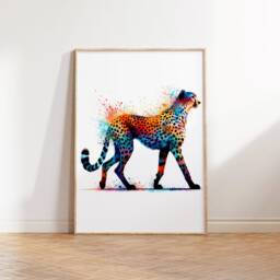 Colourful Animal Print Set - 3 Watercolour Posters - Cheetah, Lion, Tiger Prints Home Artwork Decor Wall Art Pictures Painting Design - thumbnail 2