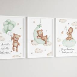 Baby Nursery Teddy Bear Prints - A4 Or A3 Size Stars Cloud Moon Boy Girl Twinkle Gender Unisex Neutral Beige Natural Boho Balloon - thumbnail 3