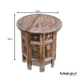 Jenari Medium Mango Wood Side Table Leaf Carving - thumbnail 4