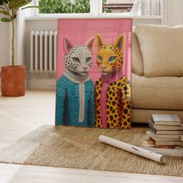 Wild Colourful Cats Print, Exotic Animal Wall Art, Jaguar Canvas, Cat Duo Vibrant Poster, Lover Gift Digital Printable Trendy Home Decor - thumbnail 2