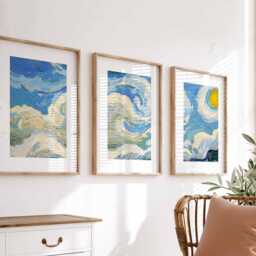 Van Gogh Clouds, Bedroom Wall Art, Set Of 3 Prints, White Clouds Blue Sky Posters, Home Decor, Large Poster Decor - thumbnail 3