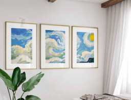 Van Gogh Clouds, Bedroom Wall Art, Set Of 3 Prints, White Clouds Blue Sky Posters, Home Decor, Large Poster Decor - thumbnail 1