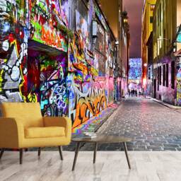 3D Graffiti Street Mural Wallpaper, Abstract Colorful Wall Art, Peel & Stick - thumbnail 2