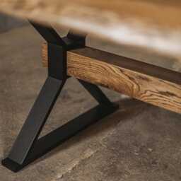 Oak Industrial Dining Table, Black Metal Legs, Custom Size - thumbnail 2