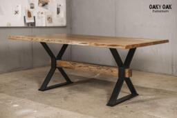 Oak Industrial Dining Table, Black Metal Legs, Custom Size