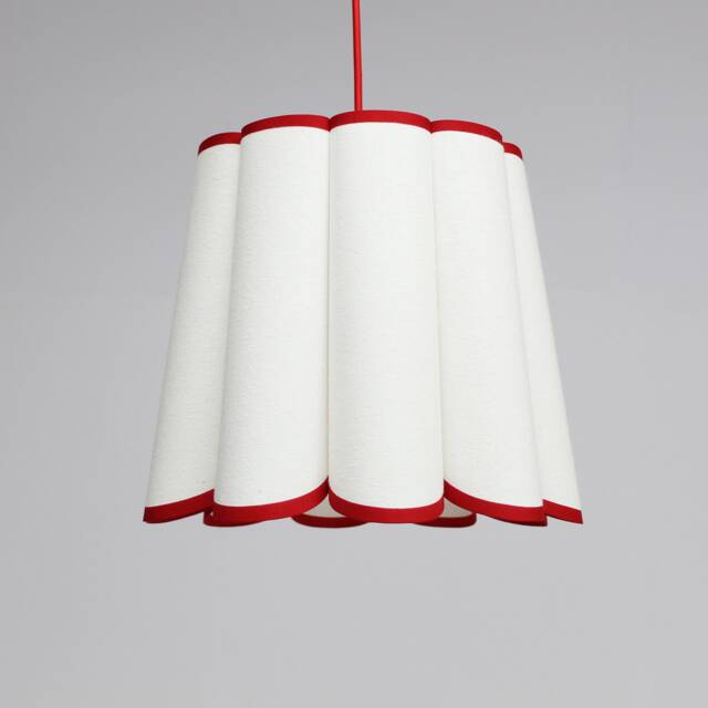 Handmade White Fabric Pendant Light With Red Trim-11# - image 1