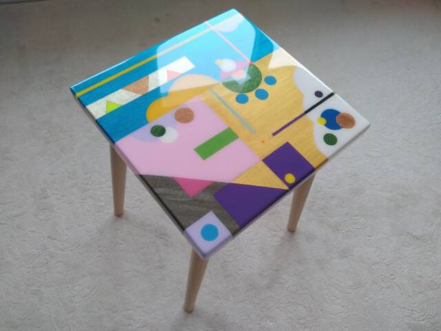 Colorful Abstract Resin Coffee Table Funky Boho Pop Art End Table - image 1