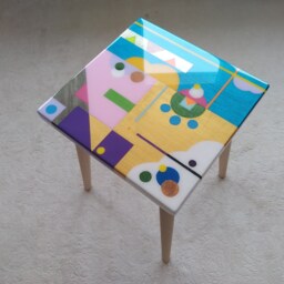 Colorful Abstract Resin Coffee Table Funky Boho Pop Art End Table - thumbnail 2