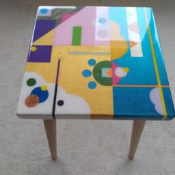 Colorful Abstract Resin Coffee Table Funky Boho Pop Art End Table - thumbnail 4