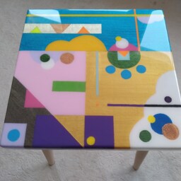Colorful Abstract Resin Coffee Table Funky Boho Pop Art End Table - thumbnail 3