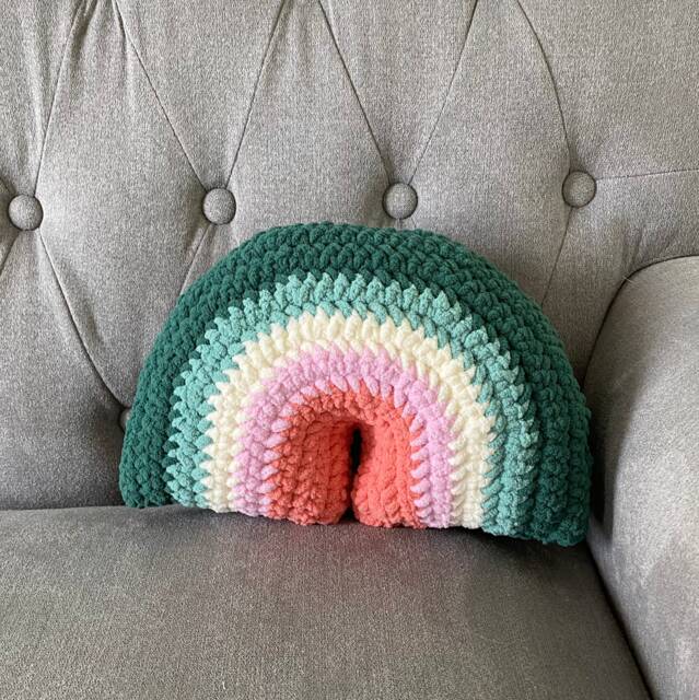 Crochet Rainbow Pillow - Enchanted Forest Cushion Stuffy Stuffie Toy - image 1