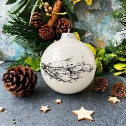 Christams Bauble With Winter Twig in Black, Gold Or Silver
