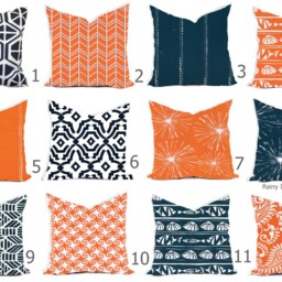 Geo Nautical Pillow Cover - Navy, Orange, White, Indoor Outdoor - thumbnail 2