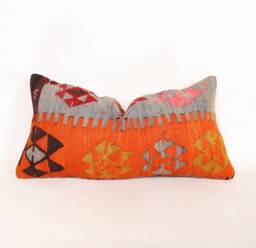 "Kilim Pillow, Wool Kilim Cousin From Anatolia, 30x60 cm, 12""x24" - thumbnail 1