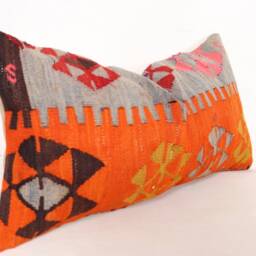 "Kilim Pillow, Wool Kilim Cousin From Anatolia, 30x60 cm, 12""x24" - thumbnail 2