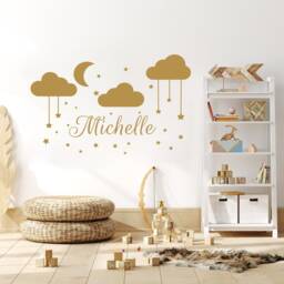 Name Wall Decal, Baby Nursery Custom For Vinyl Stickers, Clouds Decor, Moon Stars Bedroom Decal S185 - thumbnail 3