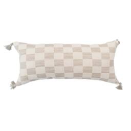 Beige Checkered Decorative Pillow Covers - Cotton Pillowcases For Couch & Bed Neutral Handmade Trendy Pillowcase Set Boho Style 26x12 - thumbnail 2