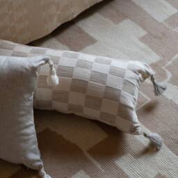 Beige Checkered Decorative Pillow Covers - Cotton Pillowcases For Couch & Bed Neutral Handmade Trendy Pillowcase Set Boho Style 26x12 - thumbnail 3