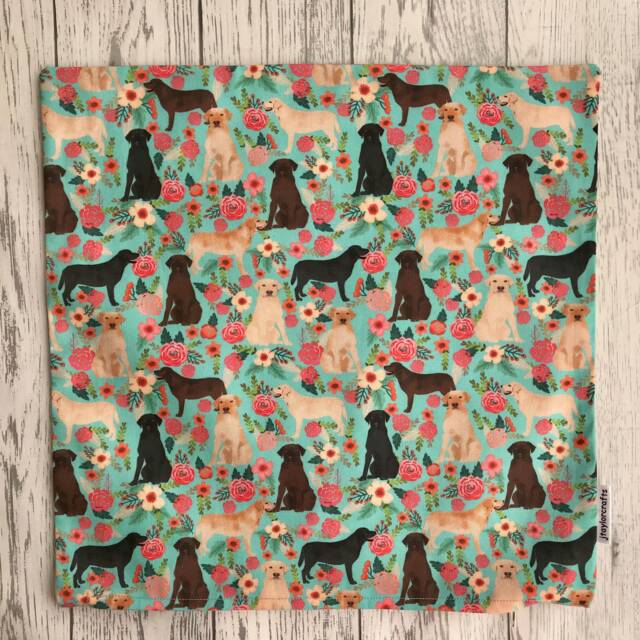 Labrador Dog Print Cushion Cover With Turquoise & Pink Floral Design - Home Decor, Home & Living, Decorative Pillow Cover. 38x38cms - image 1
