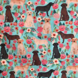 Labrador Dog Print Cushion Cover With Turquoise & Pink Floral Design - Home Decor, Home & Living, Decorative Pillow Cover. 38x38cms - thumbnail 2