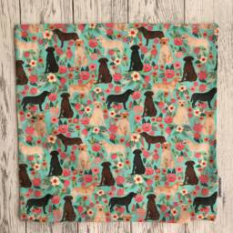 Labrador Dog Print Cushion Cover With Turquoise & Pink Floral Design - Home Decor, Home & Living, Decorative Pillow Cover. 38x38cms