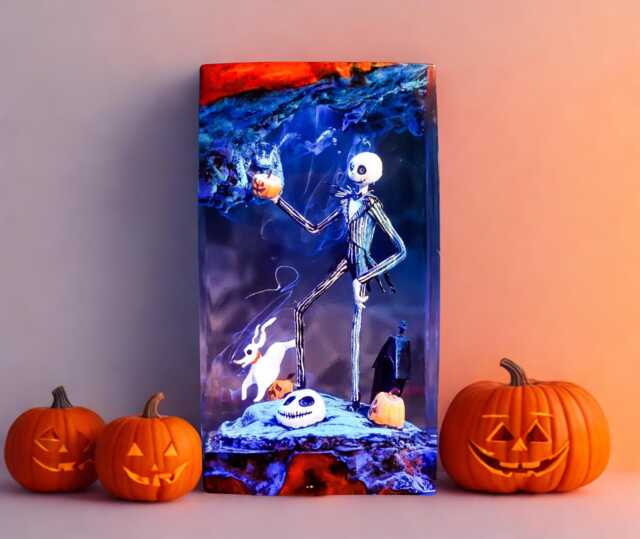 New Halloween Skeleton King Resin Lamp - Spooky Pumpkin Spirit Night Light - Handmade Gothic Led Diorama Creepy Cute Horror Decor - image 1