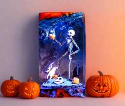 New Halloween Skeleton King Resin Lamp - Spooky Pumpkin Spirit Night Light - Handmade Gothic Led Diorama Creepy Cute Horror Decor