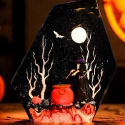 New Halloween Skeleton King Resin Lamp - Spooky Pumpkin Spirit Night Light - Handmade Gothic Led Diorama Creepy Cute Horror Decor - thumbnail 4
