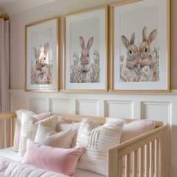 Floral Bunny Prints, Set Of 3, Girls Rabbit Rabbits, Nursery, Dusky Pink, Bedroom Nursery Prints - thumbnail 3