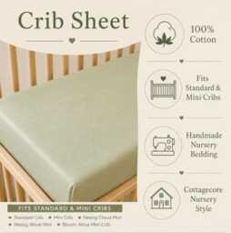 Floral Fitted Crib Sheet - Peach Sage Baby Bedding Mini Handmade Nursery Shower Gift Woven Cotton - thumbnail 4