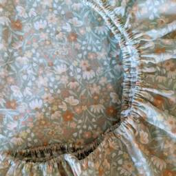 Floral Fitted Crib Sheet - Peach Sage Baby Bedding Mini Handmade Nursery Shower Gift Woven Cotton - thumbnail 2