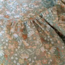 Floral Fitted Crib Sheet - Peach Sage Baby Bedding Mini Handmade Nursery Shower Gift Woven Cotton - thumbnail 3