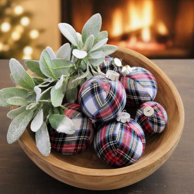 Plaid Fabric Christmas Ornaments Shatterproof Tree Decor - image 1