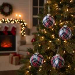 Plaid Fabric Christmas Ornaments Shatterproof Tree Decor - thumbnail 3