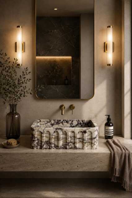 Calacatta Viola Marble Vessel Sink Arched Scalloped Luxury Countertop Bathroom Vanity Basin - image 1