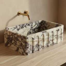 Calacatta Viola Marble Vessel Sink Arched Scalloped Luxury Countertop Bathroom Vanity Basin - thumbnail 2