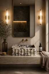 Calacatta Viola Marble Vessel Sink Arched Scalloped Luxury Countertop Bathroom Vanity Basin - thumbnail 1