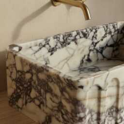 Calacatta Viola Marble Vessel Sink Arched Scalloped Luxury Countertop Bathroom Vanity Basin - thumbnail 3