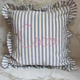 Personalised Embroidered Name Blue Stripe Scatter Cushion - thumbnail 2