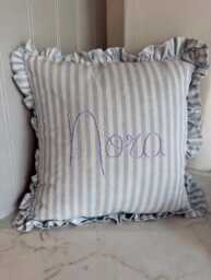 Personalised Embroidered Name Blue Stripe Scatter Cushion - thumbnail 1