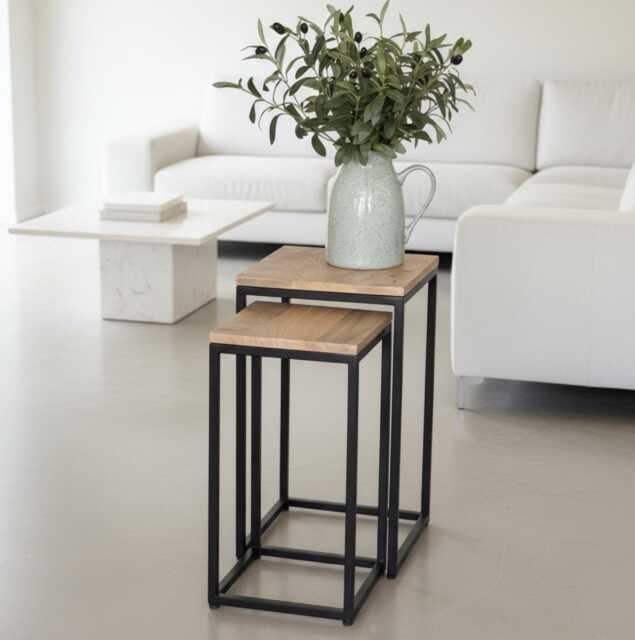 Mango Wood Nesting Side Tables Industrial Style Plant Stands - image 1