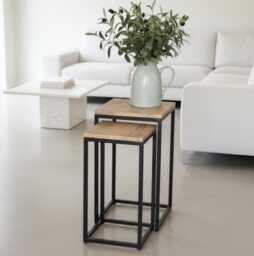 Mango Wood Nesting Side Tables Industrial Style Plant Stands - thumbnail 1