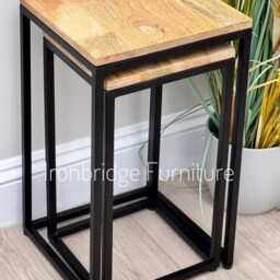 Mango Wood Nesting Side Tables Industrial Style Plant Stands - thumbnail 3