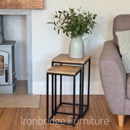 Mango Wood Nesting Side Tables Industrial Style Plant Stands - thumbnail 4