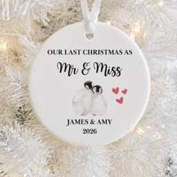 Last Christmas As Mr & Miss, Engaged Couple Gifts, Fianc?? Ornament, Bauble For Couples - thumbnail 1