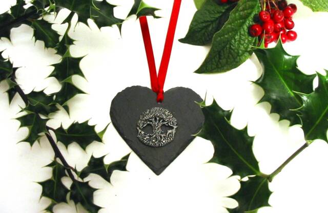 Tree Of Life Natural Slate Heart Hanging Ornament - Of Gift Mum Dad Wellbeing Christmas 2026 Ancestral - image 1