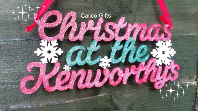 Handmade Christmas At The Sign Family Personalised Custom Hand Painted Decor Red & Green Special - image 1