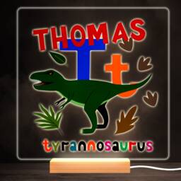 T Dinosaur Alphabet Colourful Square Personalised Gift Led Lamp Night Light - Bedroom - thumbnail 1